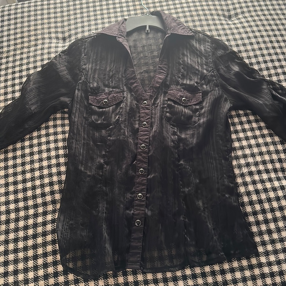FOREVER 21 Black Sheer Button Up Shirt